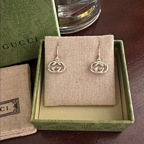 NWT Gucci interlocking GG sterling silver earrings with pouch and box